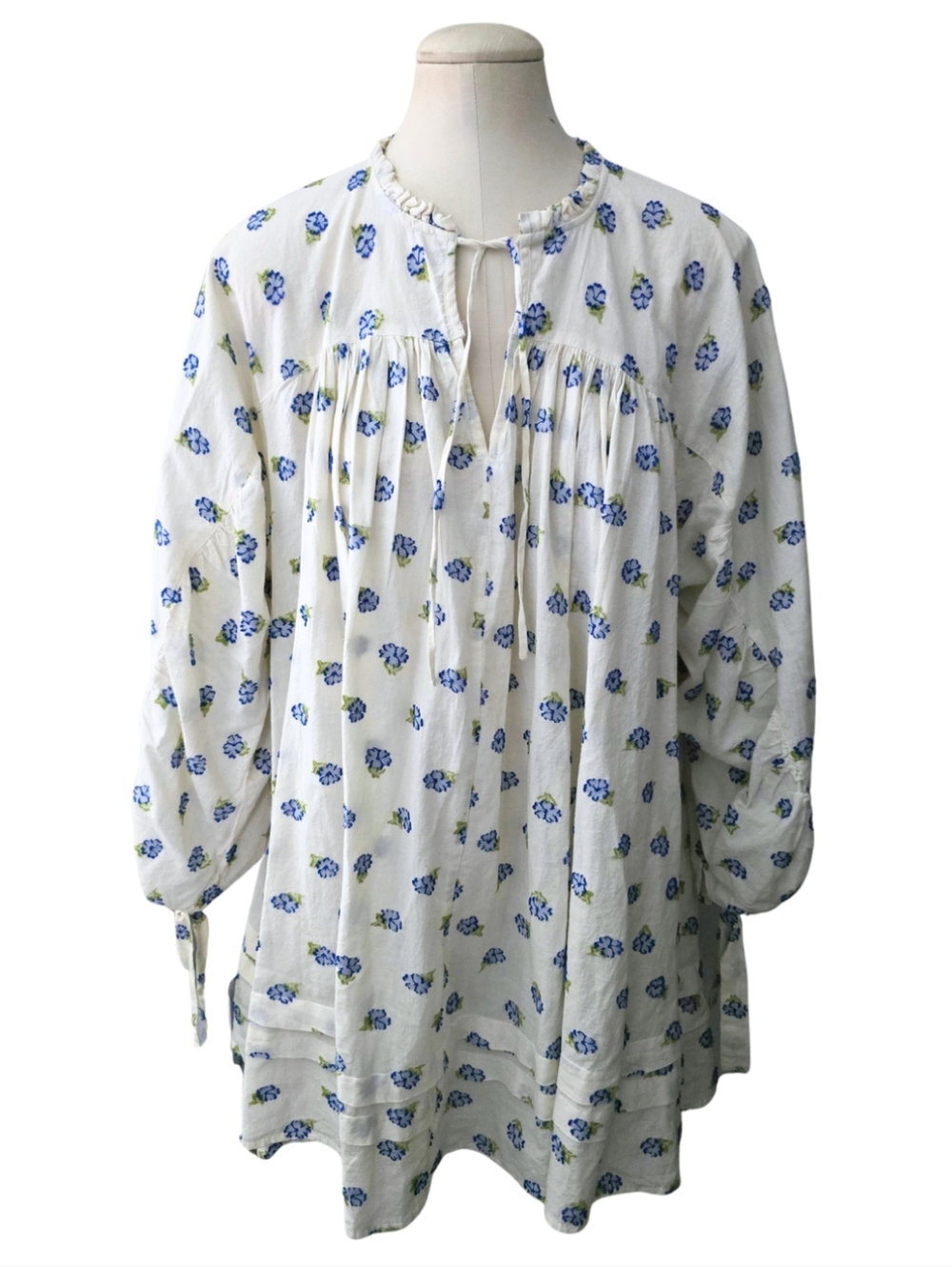 Urban Outfitters Jai Frock Dress White Blue Floral Cotton Cottagecore Boho Large - Picture 5 of 9